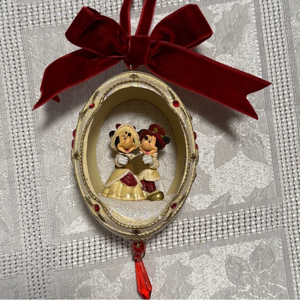 Disney Mickey & Minnie Mouse caroling Ornament with Red and Gold Accents
